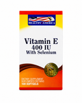 Vitamin E 400 IU con Selenium – Healthy America, 100 cápsulas blandas